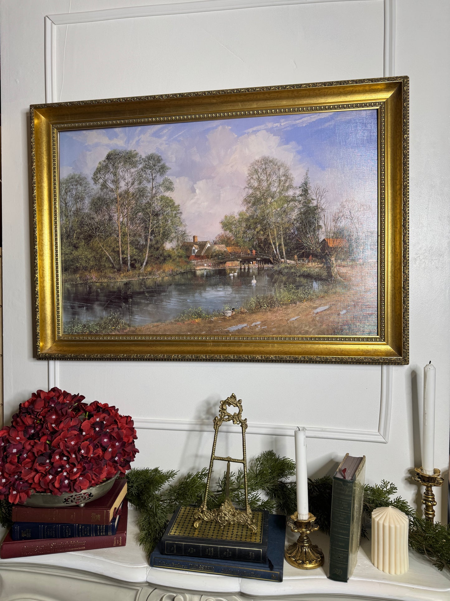Large Antique Signed Print in a Gold Marbella Gilt Frame