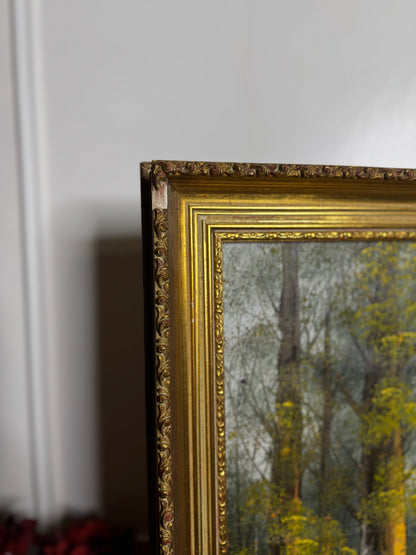 Vintage Lakeside Oil Painting by W. Johnson : Althemere Gilt Frame 61 x 50 cm