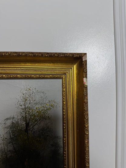 Vintage Lakeside Oil Painting by W. Johnson : Althemere Gilt Frame 61 x 50 cm