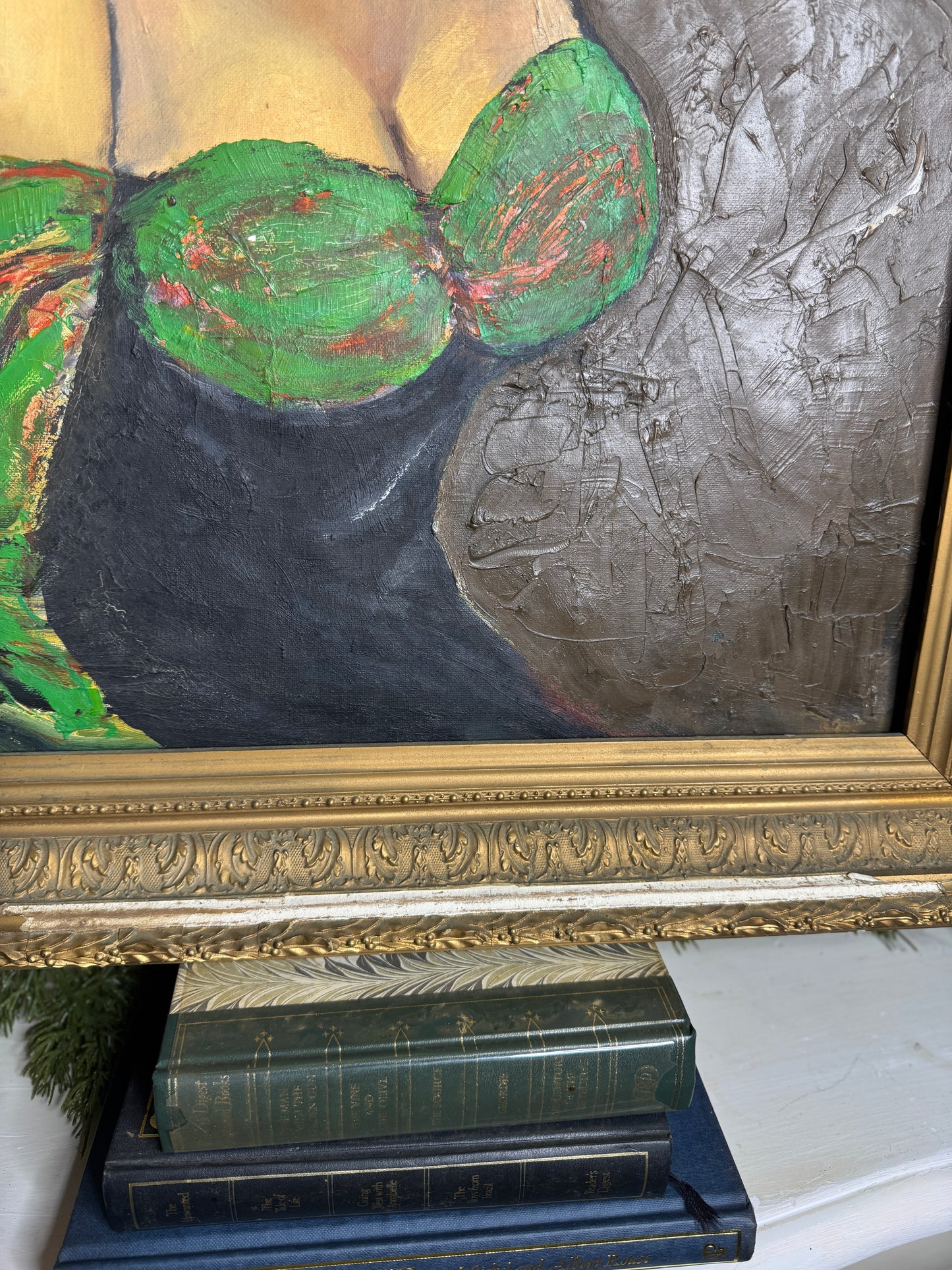 Vintage Large Portrait Oil of a Gypsy Girl : Ornate Thick Gold Rare Antique Picture Frame