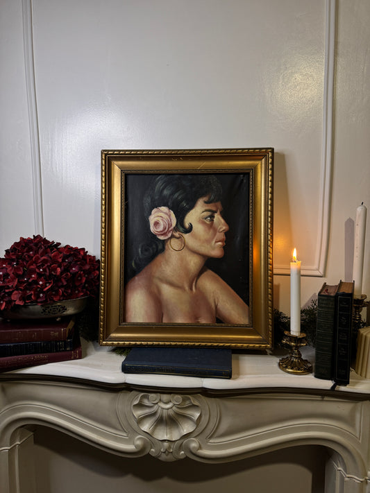 Vintage Portrait Oil Painting by Joan in Gold Gilt Vionne Frame (51x45 cm)