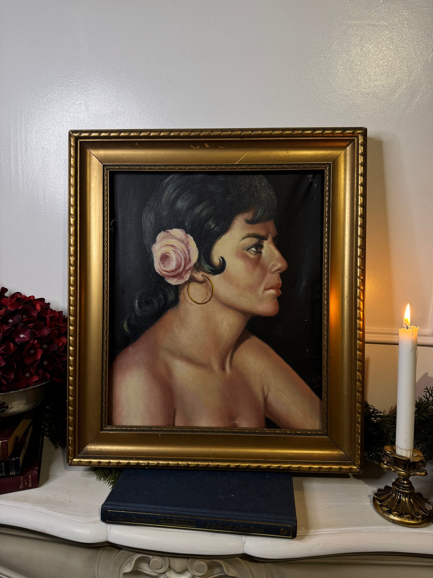 Vintage Portrait Oil Painting by Joan in Gold Gilt Vionne Frame (51x45 cm)