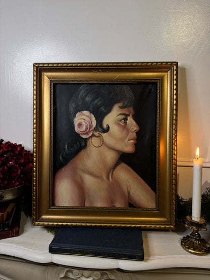 Vintage Portrait Oil Painting by Joan in Gold Gilt Vionne Frame (51x45 cm)