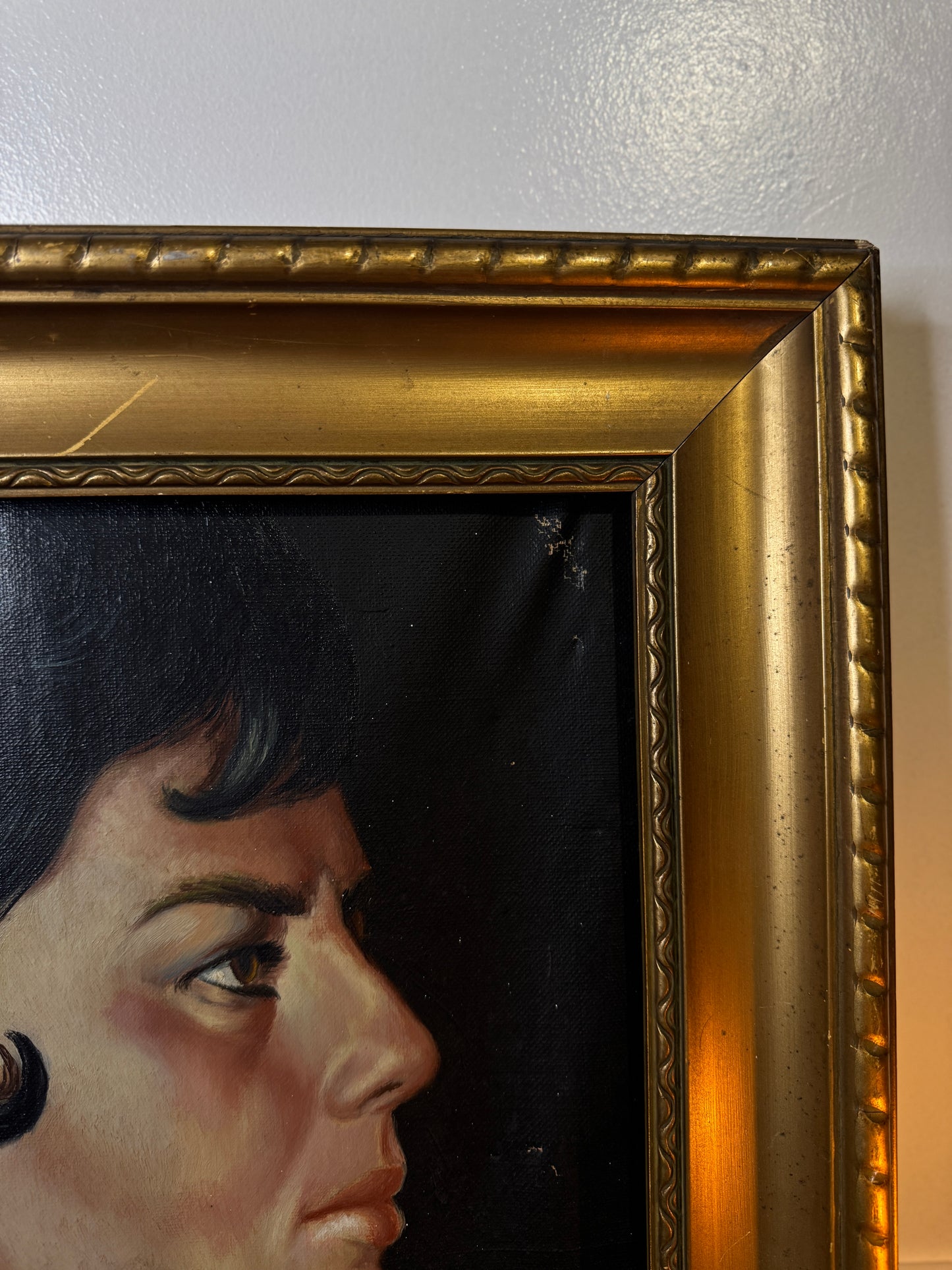 Vintage Portrait Oil Painting by Joan in Gold Gilt Vionne Frame (51x45 cm)