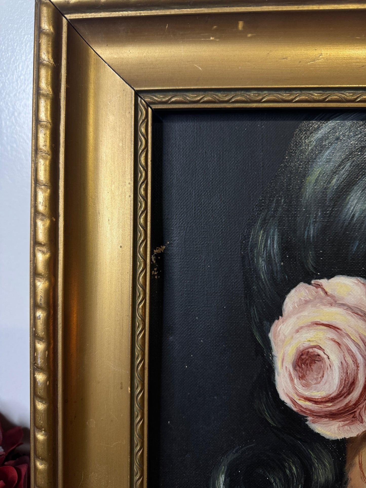 Vintage Portrait Oil Painting by Joan in Gold Gilt Vionne Frame (51x45 cm)