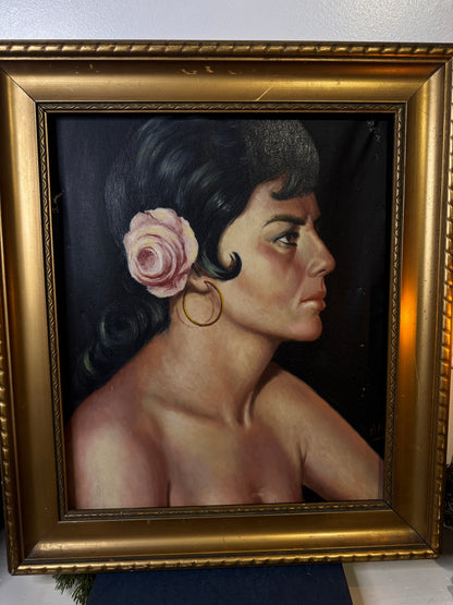Vintage Portrait Oil Painting by Joan in Gold Gilt Vionne Frame (51x45 cm)