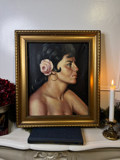 Vintage Portrait Oil Painting by Joan in Gold Gilt Vionne Frame (51x45 cm)