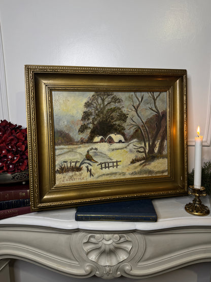 Vintage Oil Painting by E. Henstock in an Antique Gold Baroque Frame (56x46cm)