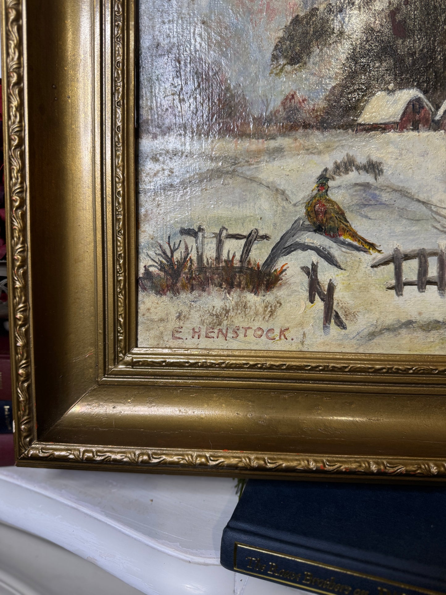 Vintage Oil Painting by E. Henstock in an Antique Gold Baroque Frame (56x46cm)