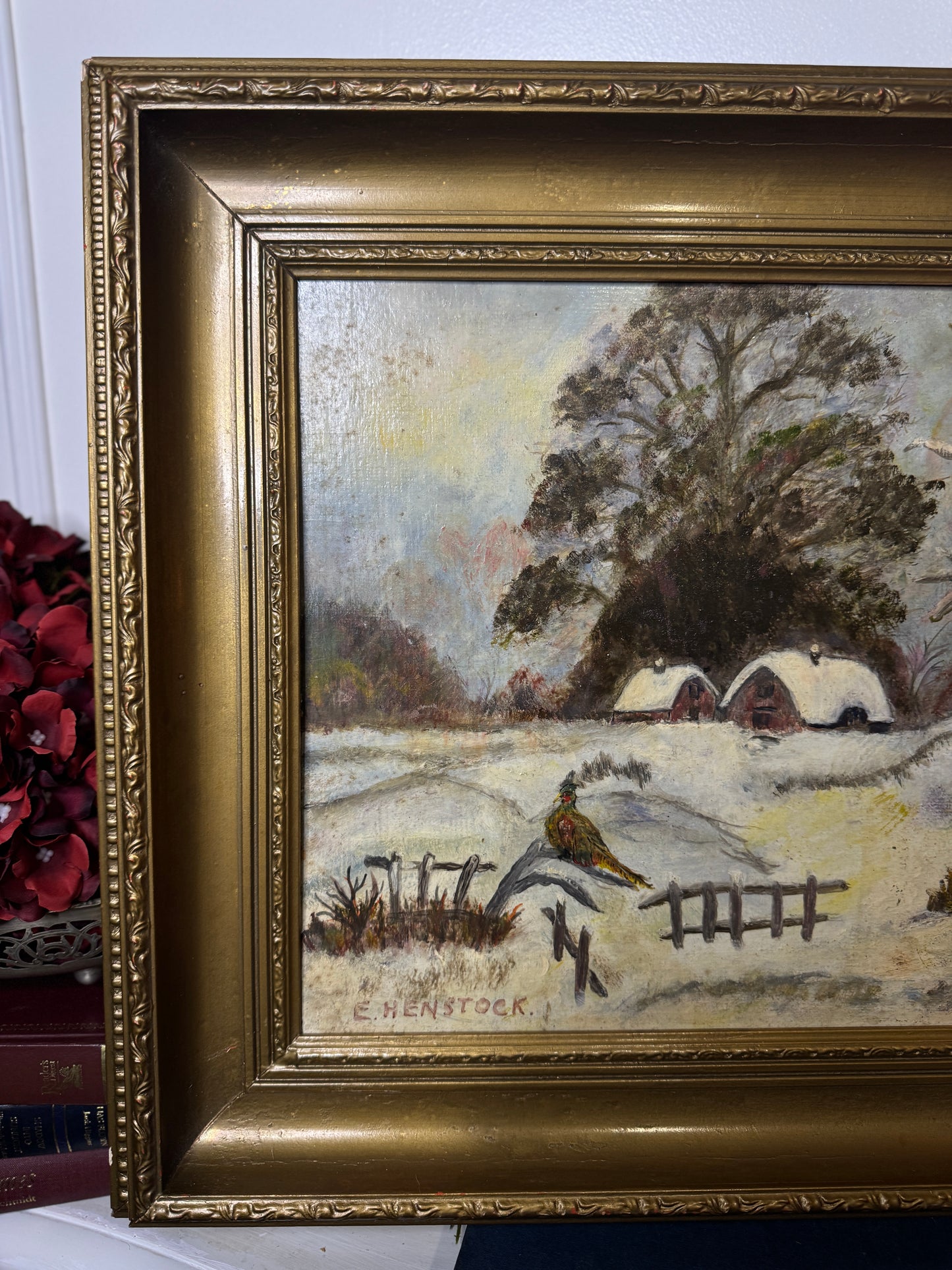 Vintage Oil Painting by E. Henstock in an Antique Gold Baroque Frame (56x46cm)