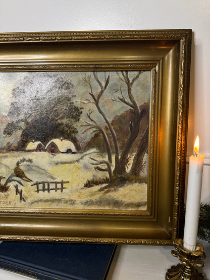 Vintage Oil Painting by E. Henstock in an Antique Gold Baroque Frame (56x46cm)