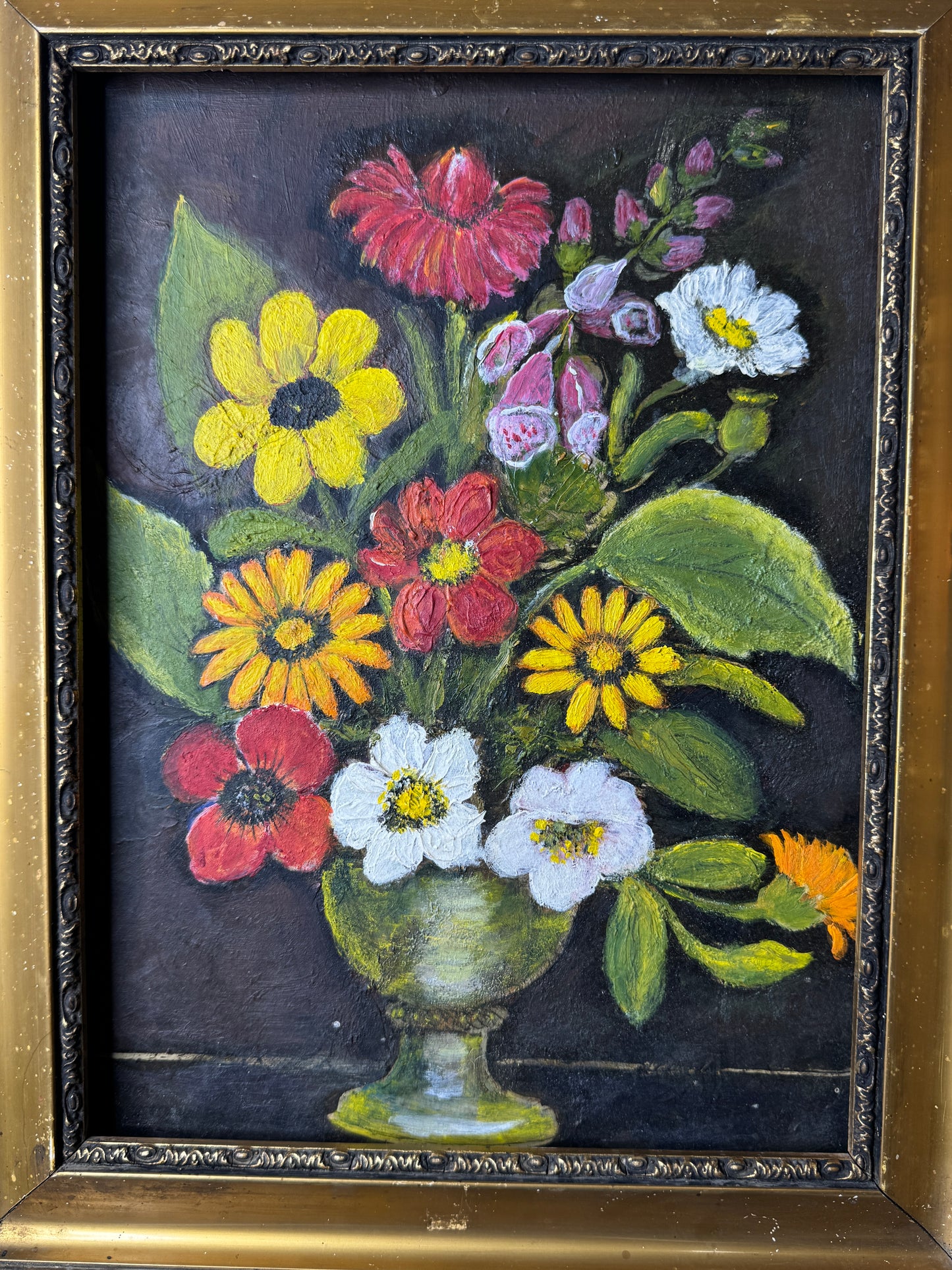 Vintage Unsigned Oil Painting in Hungarian Golden Grandeur Ornate Frame