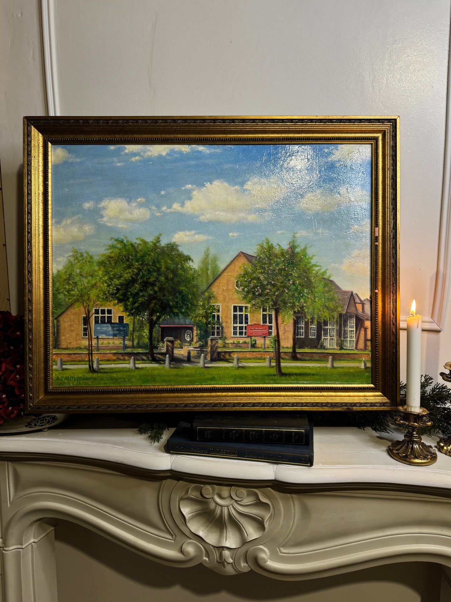 Vintage Colourful Landscape Oil paining by A S ANTLIFF in Althemere Frame (69x54 cm)
