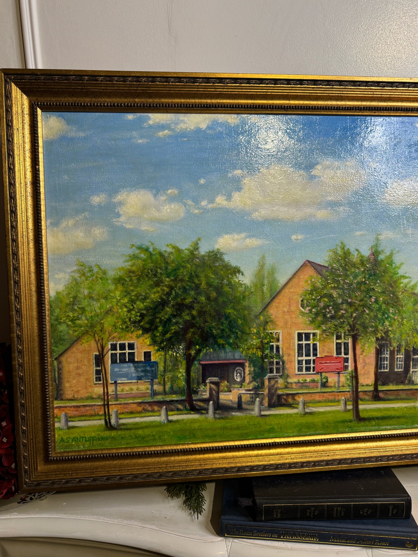 Vintage Colourful Landscape Oil paining by A S ANTLIFF in Althemere Frame (69x54 cm)