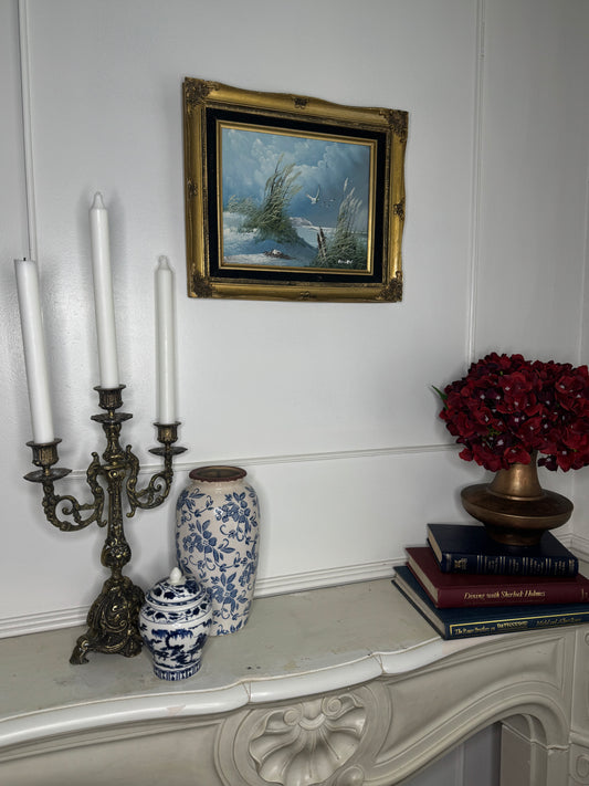 Gilded Reflections-Small Oil Painting Signed in Antique Gilt Frame