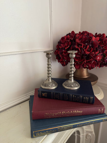 Vintage Pair Of White Metal Candlestick Holders Made in England