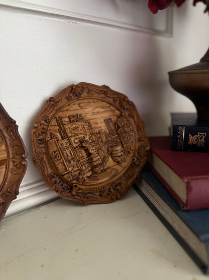 Vintage Small Round Hanging 3D Wood Carved Wall Art