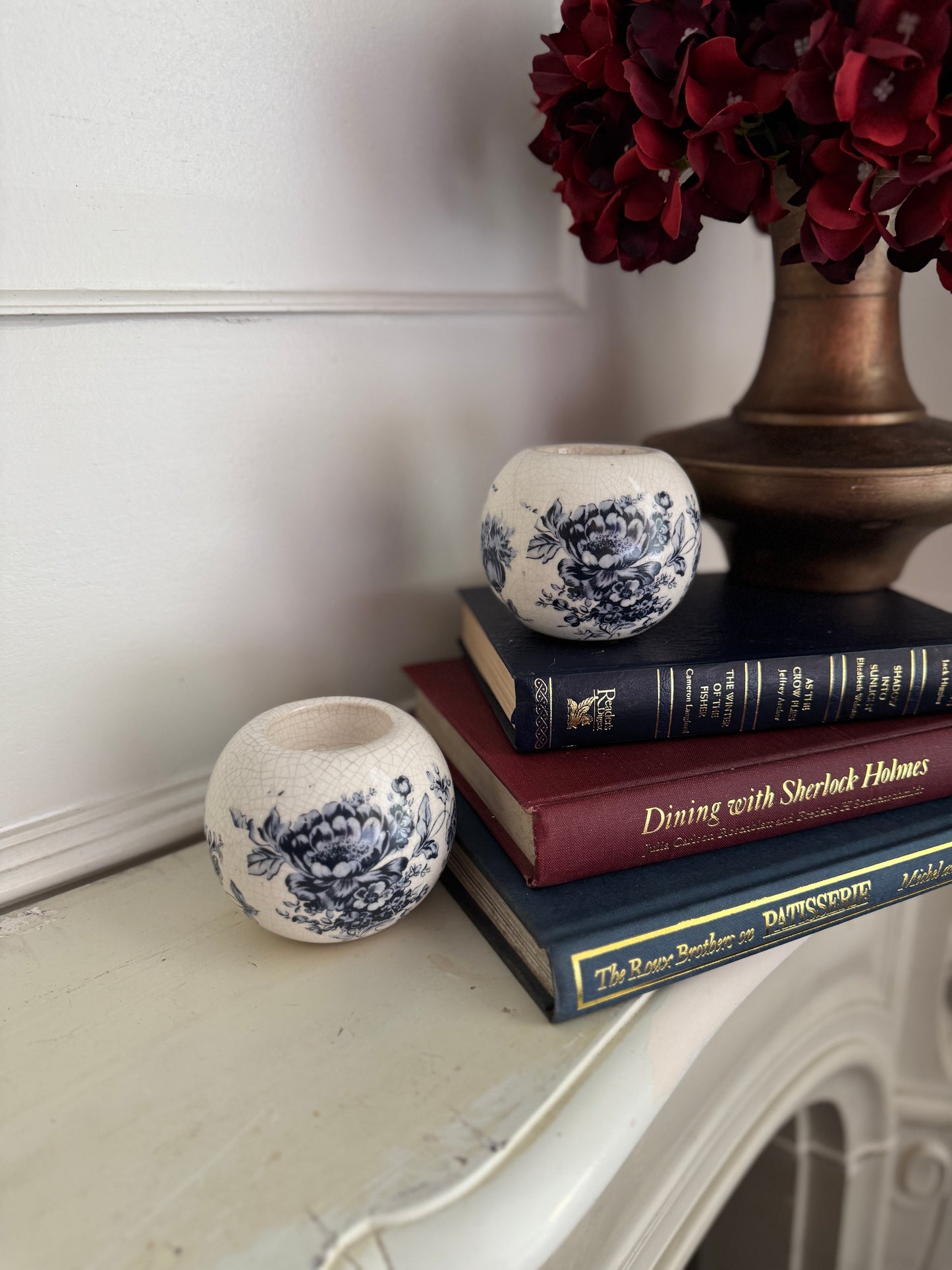 Vintage Ceramics Blue and White Candle Holder Pair