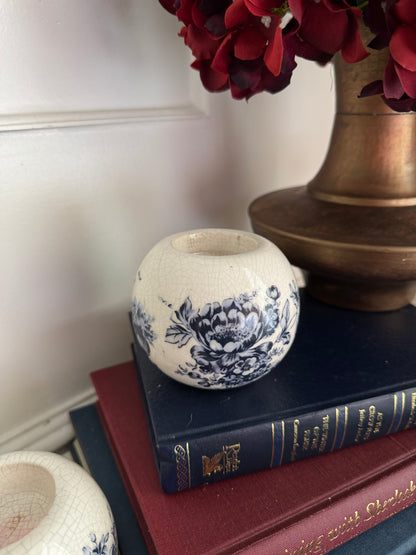 Vintage Ceramics Blue and White Candle Holder Pair