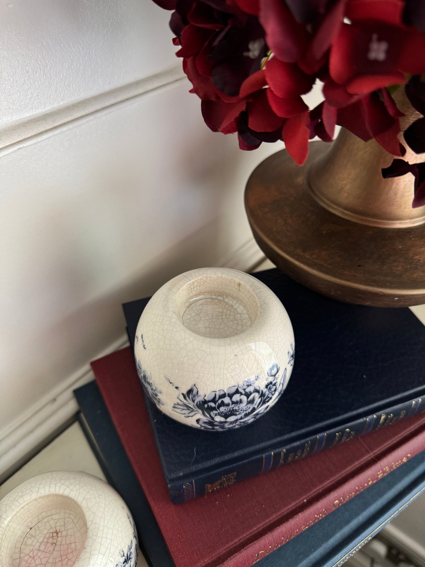 Vintage Ceramics Blue and White Candle Holder Pair