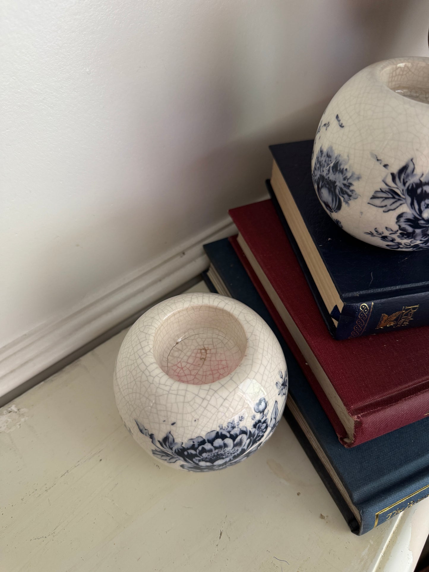Vintage Ceramics Blue and White Candle Holder Pair
