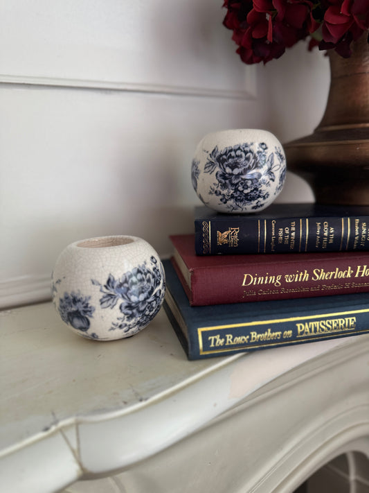 Vintage Ceramics Blue and White Candle Holder Pair