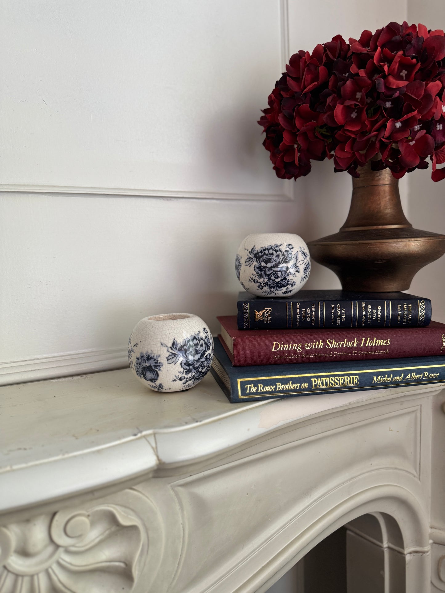 Vintage Ceramics Blue and White Candle Holder Pair