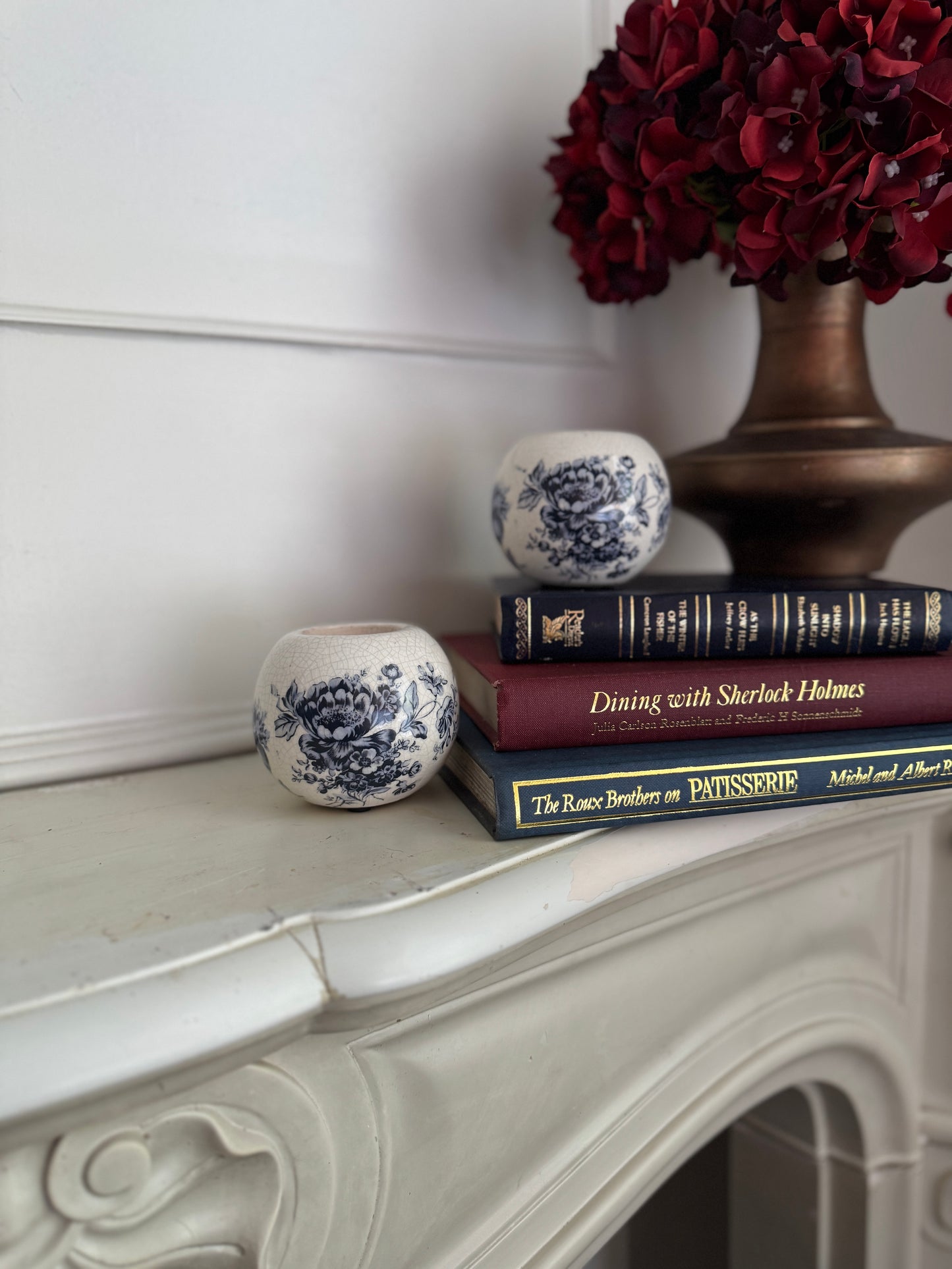 Vintage Ceramics Blue and White Candle Holder Pair