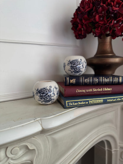 Vintage Ceramics Blue and White Candle Holder Pair