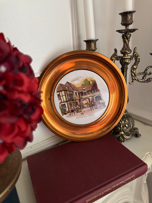 Vintage Collectable Copper Plate with Central Ceramic Plaque