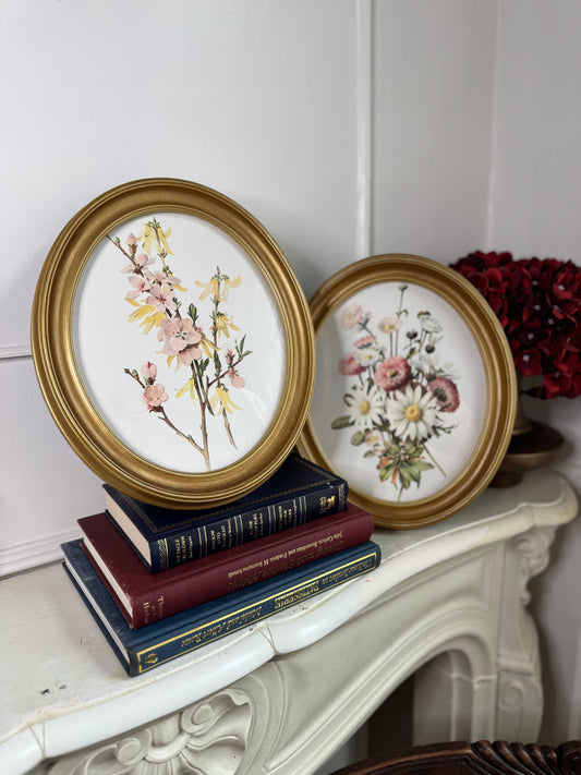 Vintage-Inspired Gold Acrylic Oval Frame Set with Prints