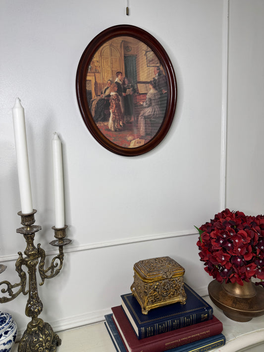 Vintage Reproduction Print in Oval Wooden Frame