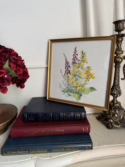Vintage Flower Print in a Slim Gold Frame