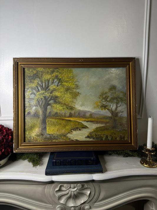 Vintage Landscape Oil Painting by E. Henstock in antique gilt frame : 63 x 48 cm