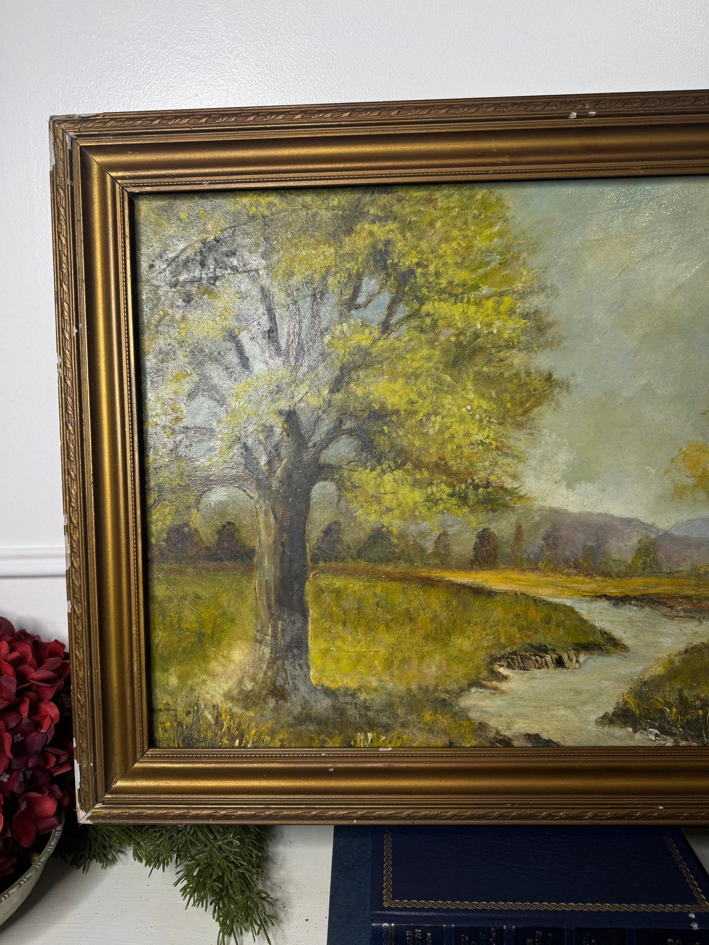 Vintage Landscape Oil Painting by E. Henstock in antique gilt frame : 63 x 48 cm