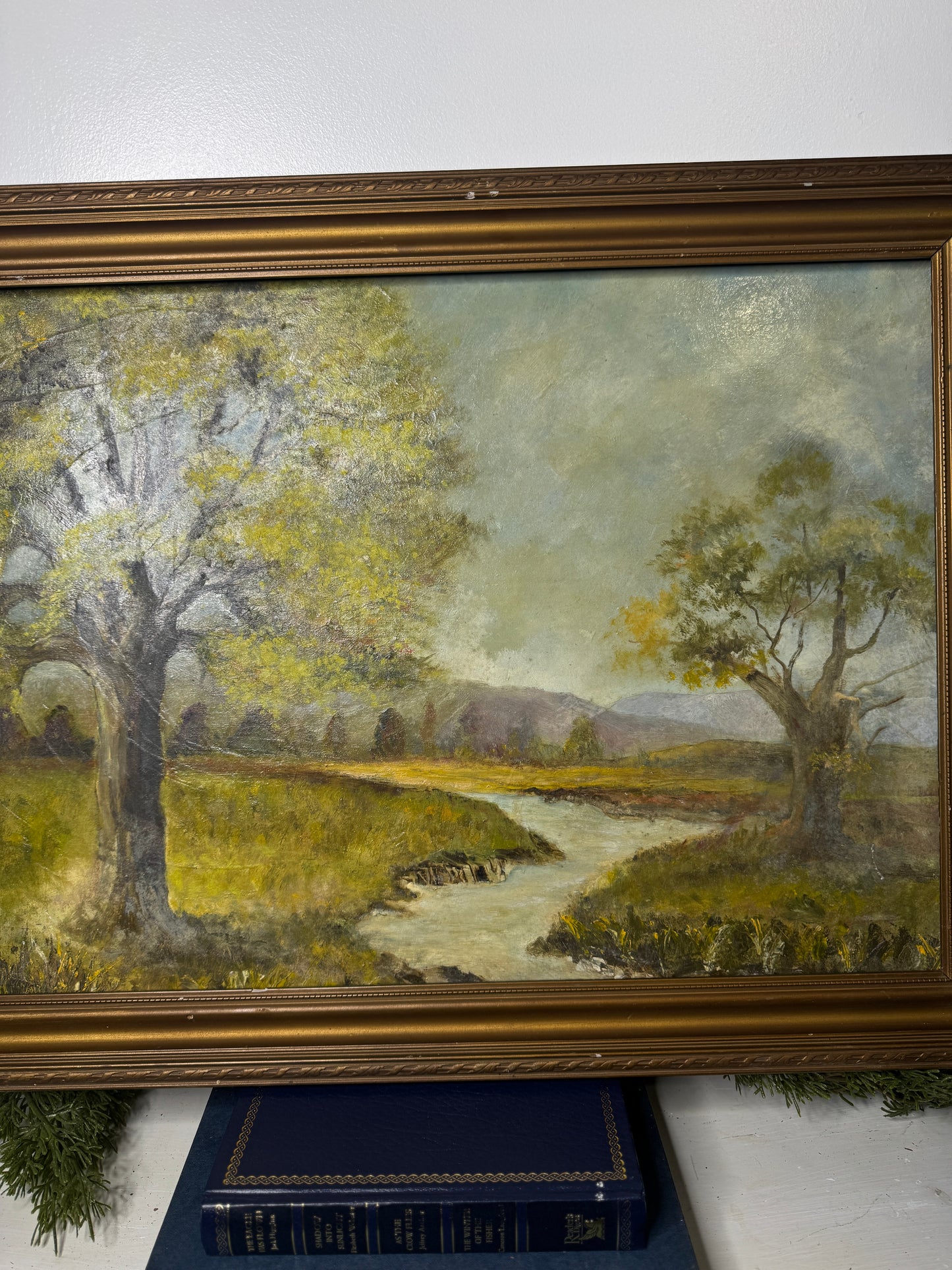 Vintage Landscape Oil Painting by E. Henstock in antique gilt frame : 63 x 48 cm