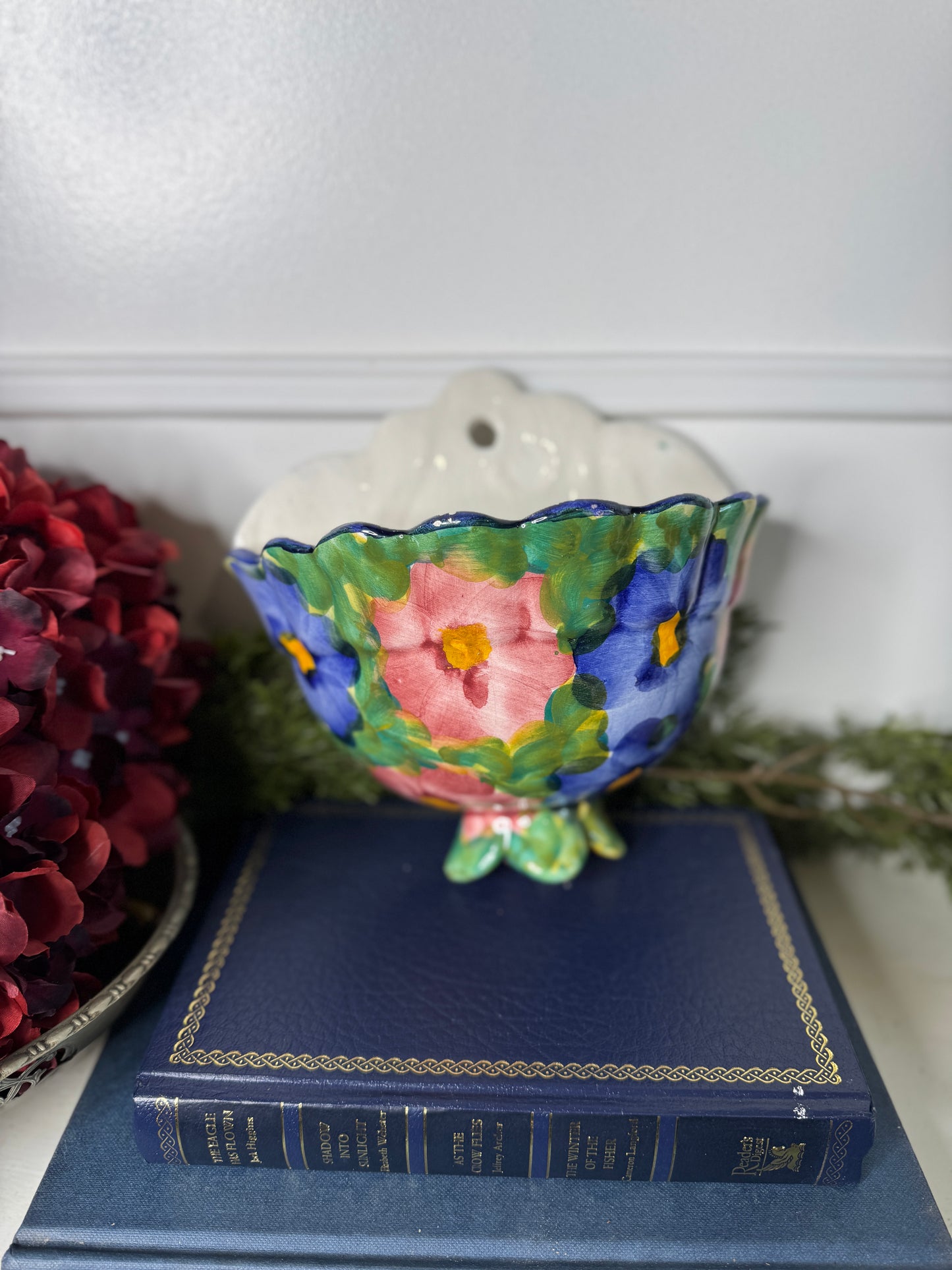 Vintage Handmade Hand-Painted Ceramic Wall Planter / Pot