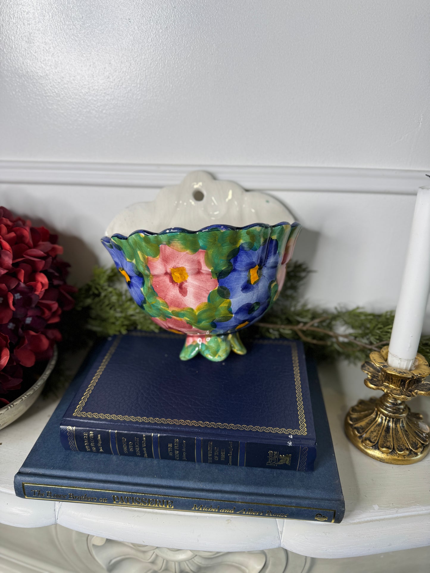 Vintage Handmade Hand-Painted Ceramic Wall Planter / Pot