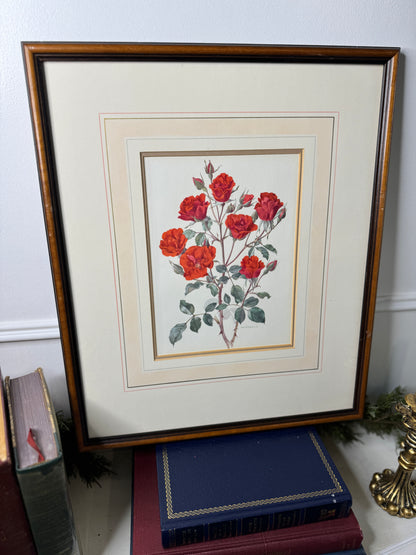 Vintage Signed Print Art Set in Matching Wooden Glazed Frame Pair