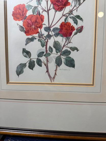 Vintage Signed Print Art Set in Matching Wooden Glazed Frame Pair