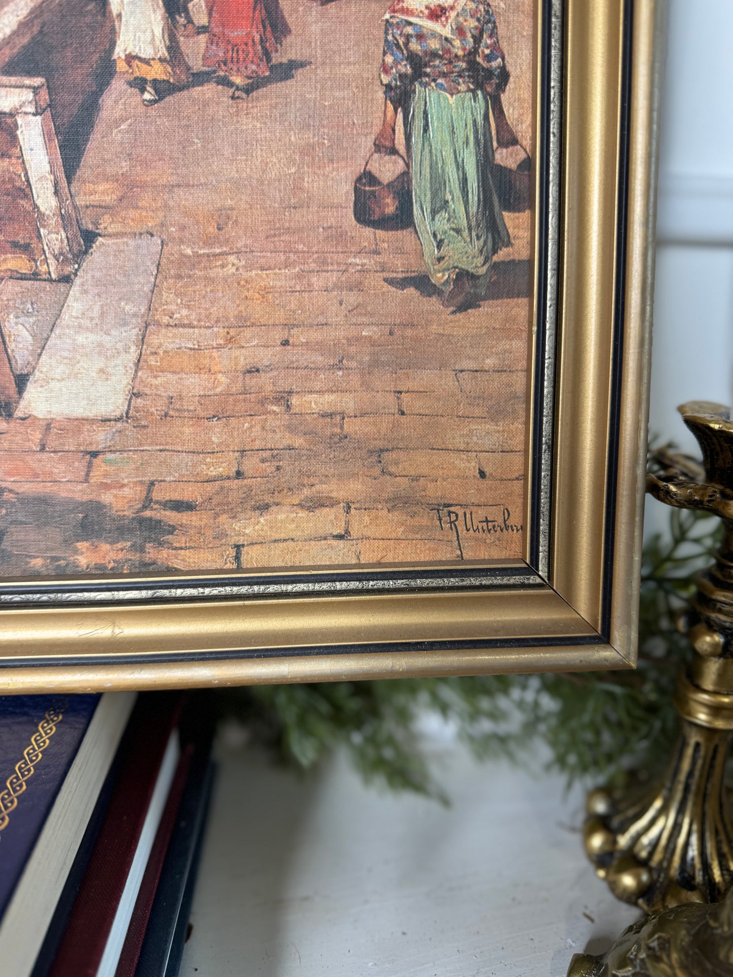 Vintage Canvas Print Reproductions after Franz Richard Unterberger – Matching Pair in Gold Gilt Frames