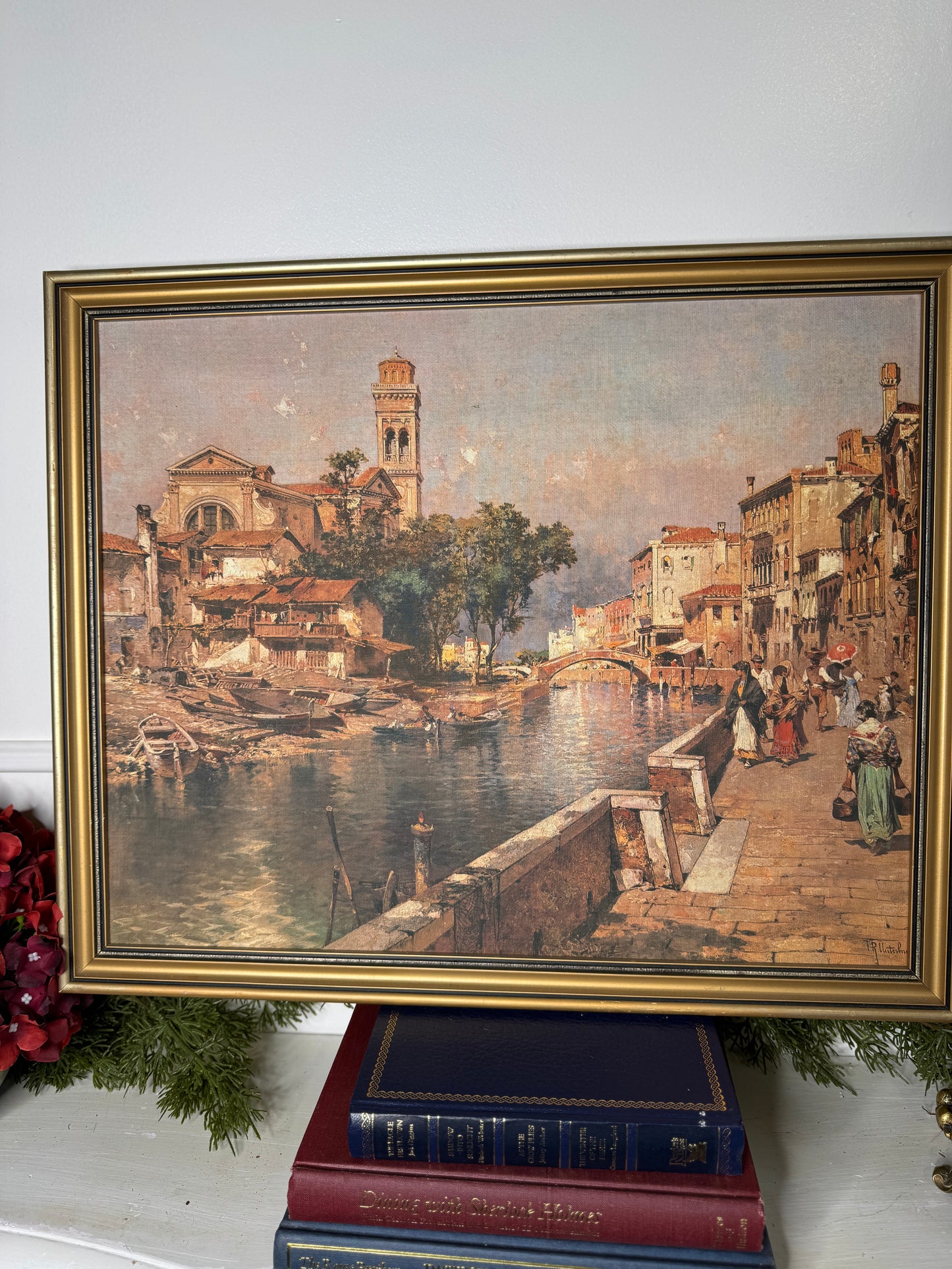 Vintage Canvas Print Reproductions after Franz Richard Unterberger – Matching Pair in Gold Gilt Frames