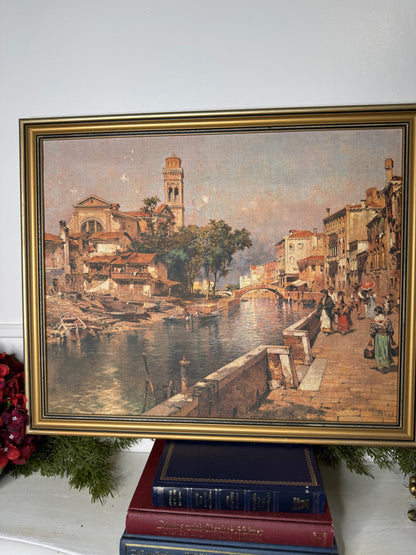 Vintage Canvas Print Reproductions after Franz Richard Unterberger – Matching Pair in Gold Gilt Frames