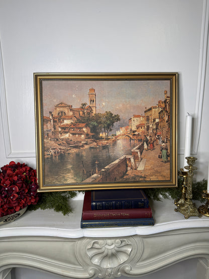 Vintage Canvas Print Reproductions after Franz Richard Unterberger – Matching Pair in Gold Gilt Frames