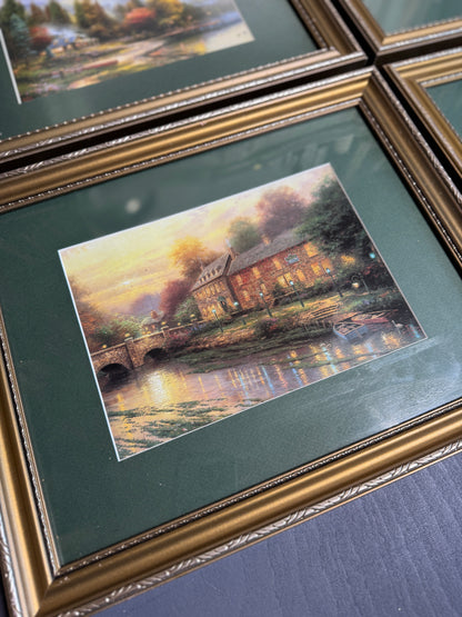 Thomas Kinkade – Framed Print Gallery Wall Set with Green Mounts in Gold Frames