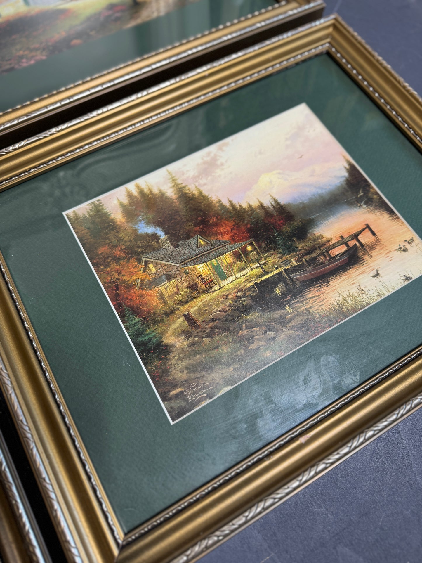 Thomas Kinkade – Framed Print Gallery Wall Set with Green Mounts in Gold Frames
