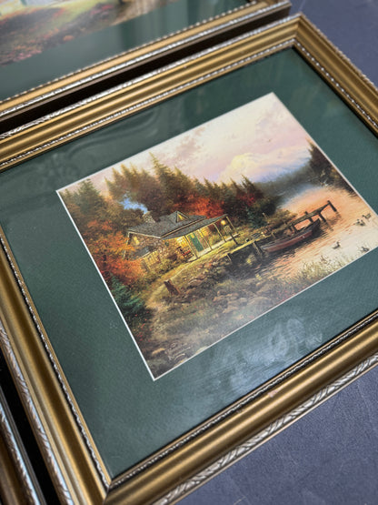 Thomas Kinkade – Framed Print Gallery Wall Set with Green Mounts in Gold Frames
