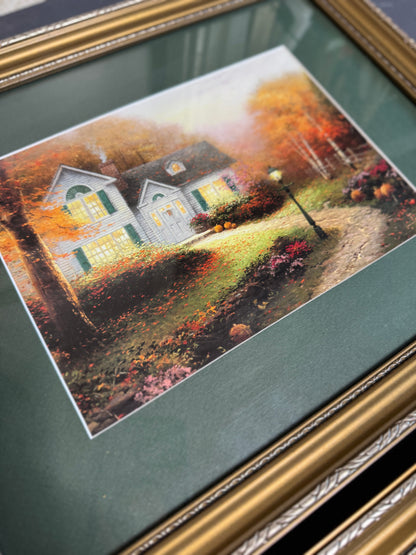 Thomas Kinkade – Framed Print Gallery Wall Set with Green Mounts in Gold Frames