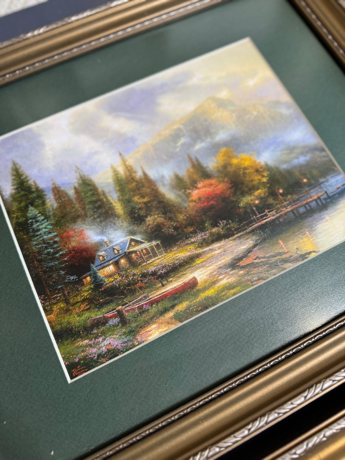 Thomas Kinkade – Framed Print Gallery Wall Set with Green Mounts in Gold Frames