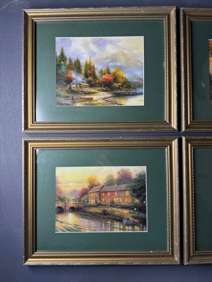 Thomas Kinkade – Framed Print Gallery Wall Set with Green Mounts in Gold Frames